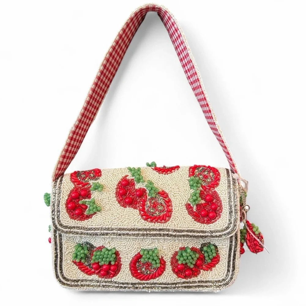 Viral Tomato Beaded Shoulder Bag Red Cream NWT